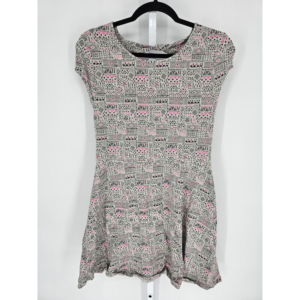 Bongo Women's Gray Short Sleeve Geometric Print Round Neck Mini Dress Size XL/EG